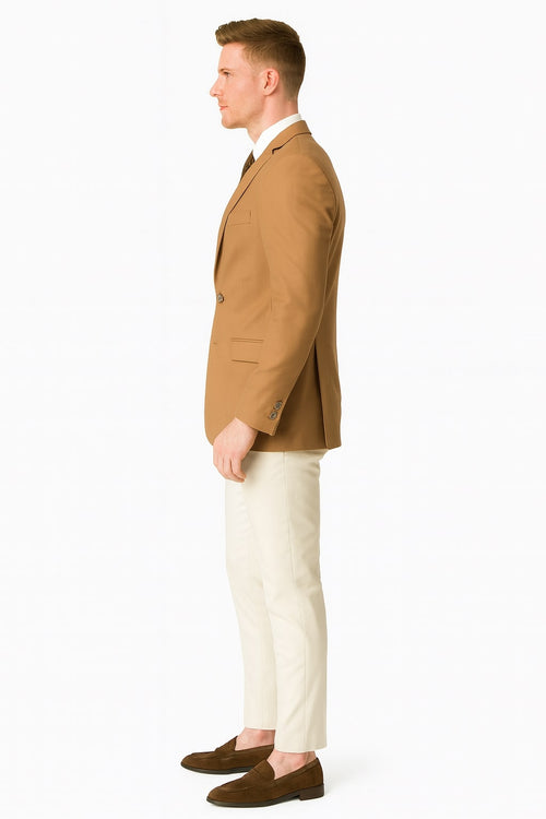 Mens Camel Brown Rustish Two-Button Classic Fit Sport Coat Modern Blazer for Business and Special Occasions