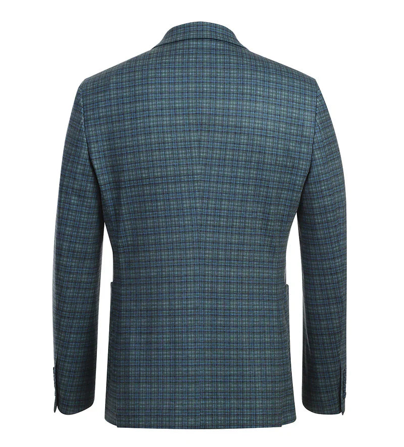 Half Canvas Slim Fit Blazer in Green Blue Check - 40R