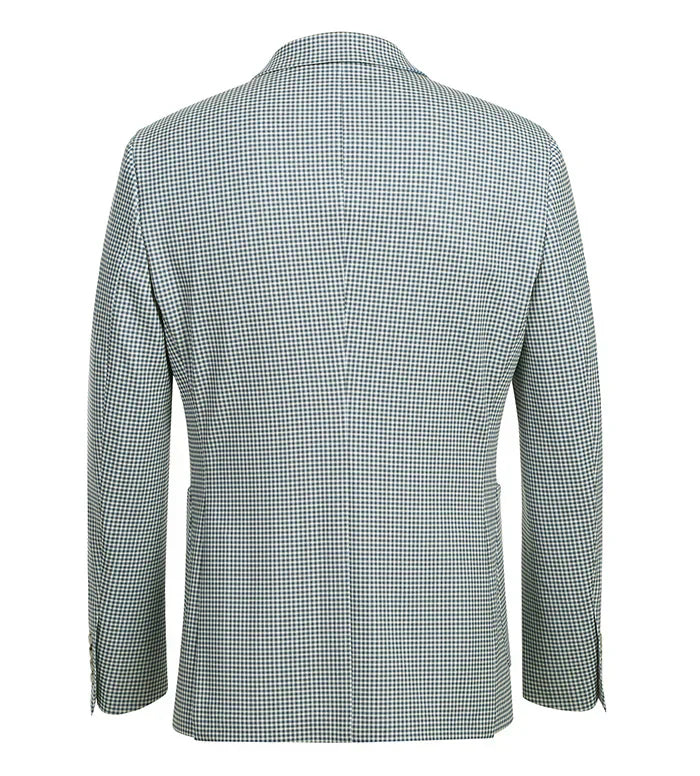 Half Canvas Slim Fit Blazer in Sage Blue Check - 40R