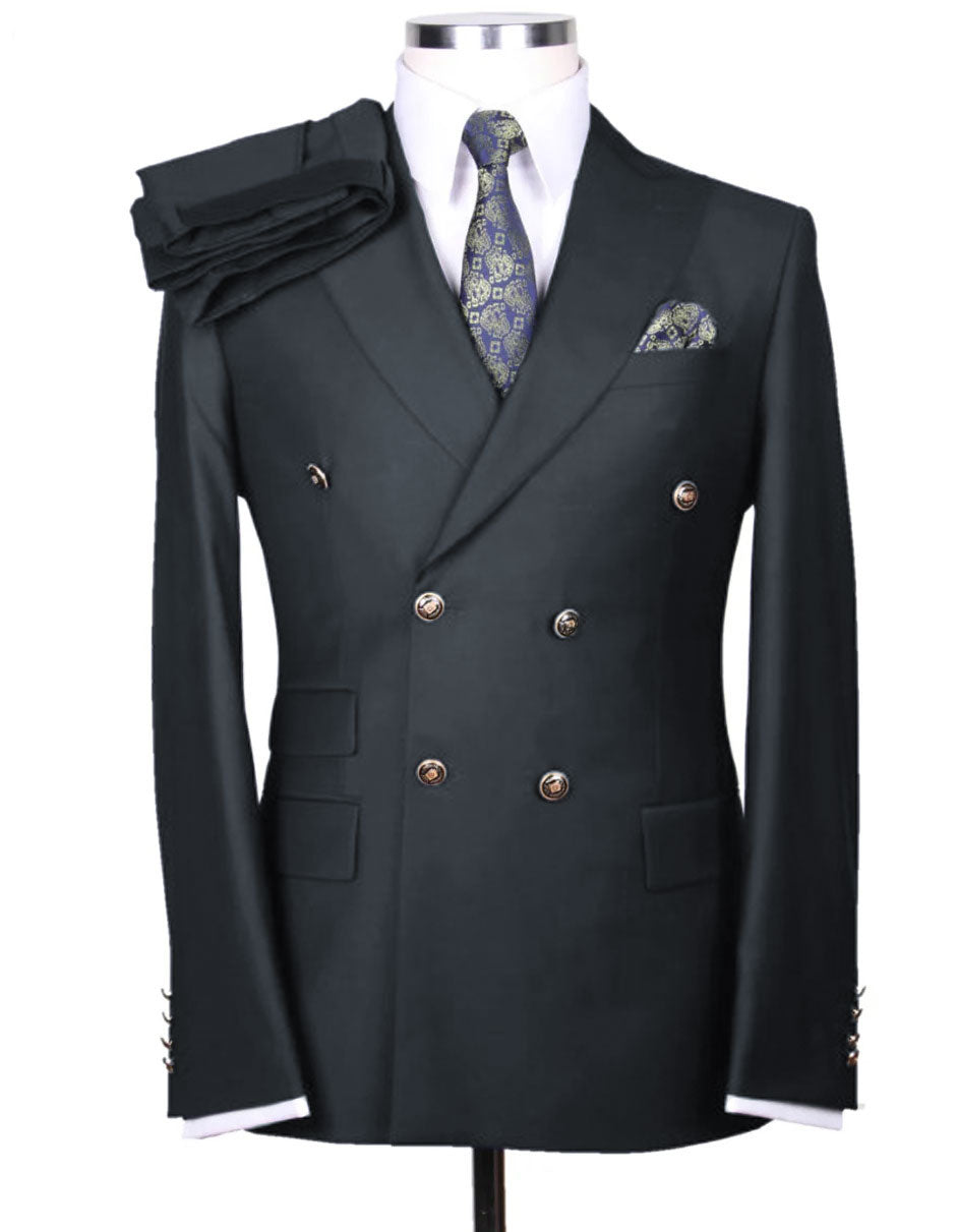 Mens Designer Double Breasted Wool Suit with Gold Buttons in Navy - New Arrival - 38 Short Jacket+32 Waist Adjustable 28to34)(Height: 5 4 to5 7 )(Neck 15-16.5)S-M)