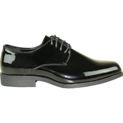 Bravo Mens Classic Plain Square Toe Shiny Patent Tuxedo Dress Shoe in Black