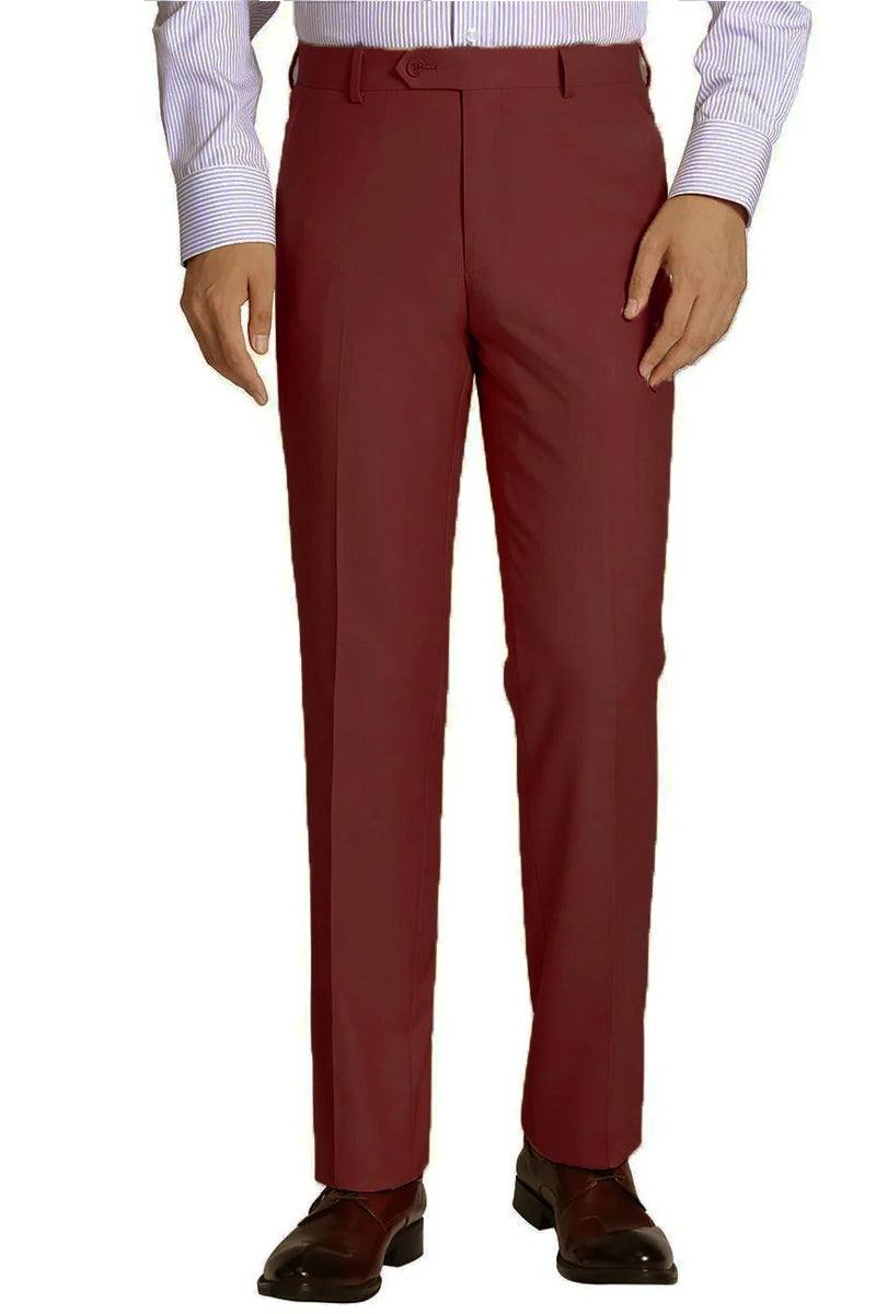 "Burgundy Men's Slim Fit Wool Dress Pants - Elegant Style"