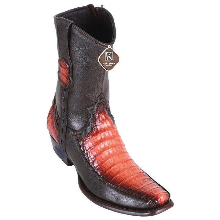 Men's King Exotic Caiman Belly Boots With Deer Dubai Toe Handmade Faded Cognac (479BF8257) - 6