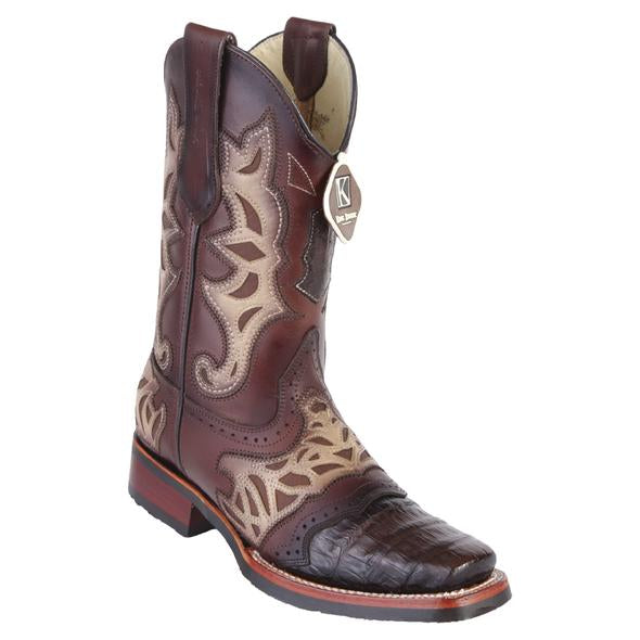 Men's King Exotic Caiman Belly Boots With Saddle Vamp Handmade Burnished Brown (48118207) - 6