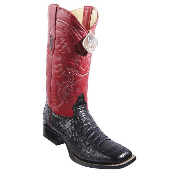 Men's King Exotic Wide Square Toe Caiman Boots Handmade Black (48221705) - 6