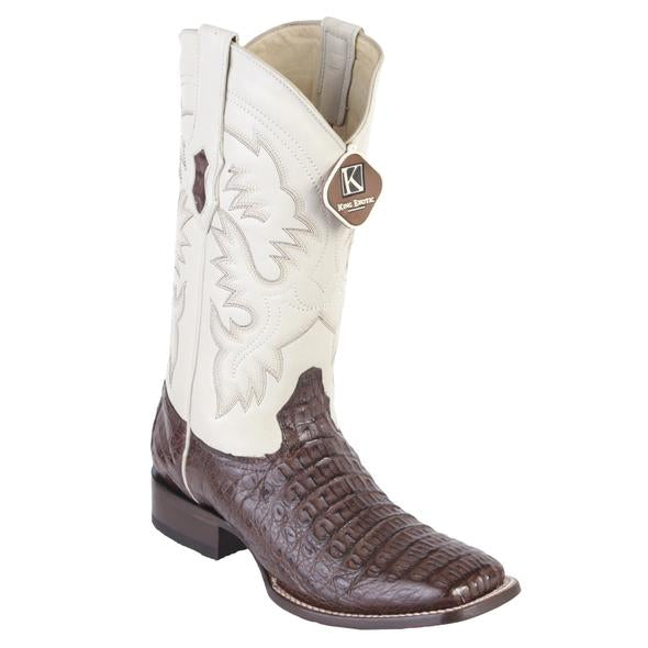 Men's King Exotic Square Toe Smooth Caiman Boots Handcrafted Brown (48221707) - 6