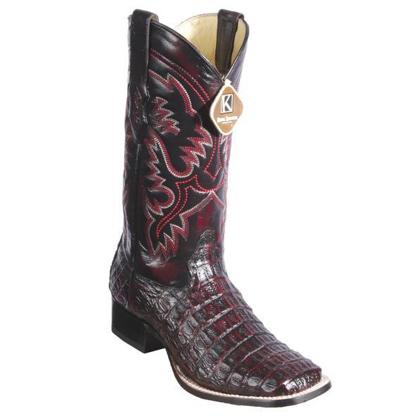 Men's King Exotic Wide Square Toe Caiman Boots Handmade Black Cherry (48221718) - 6
