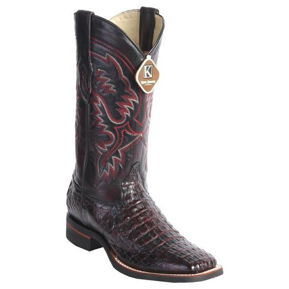 Men's King Exotic Square Toe Smooth Caiman Boots Rubber Sole Black Cherry (48261718) - 6