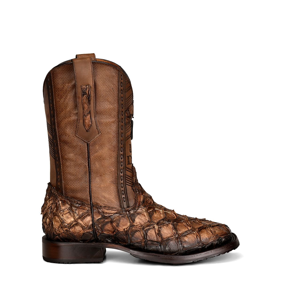 Mens Honey Fish Pirarucu Square Toe Cowboy Boots - Honey