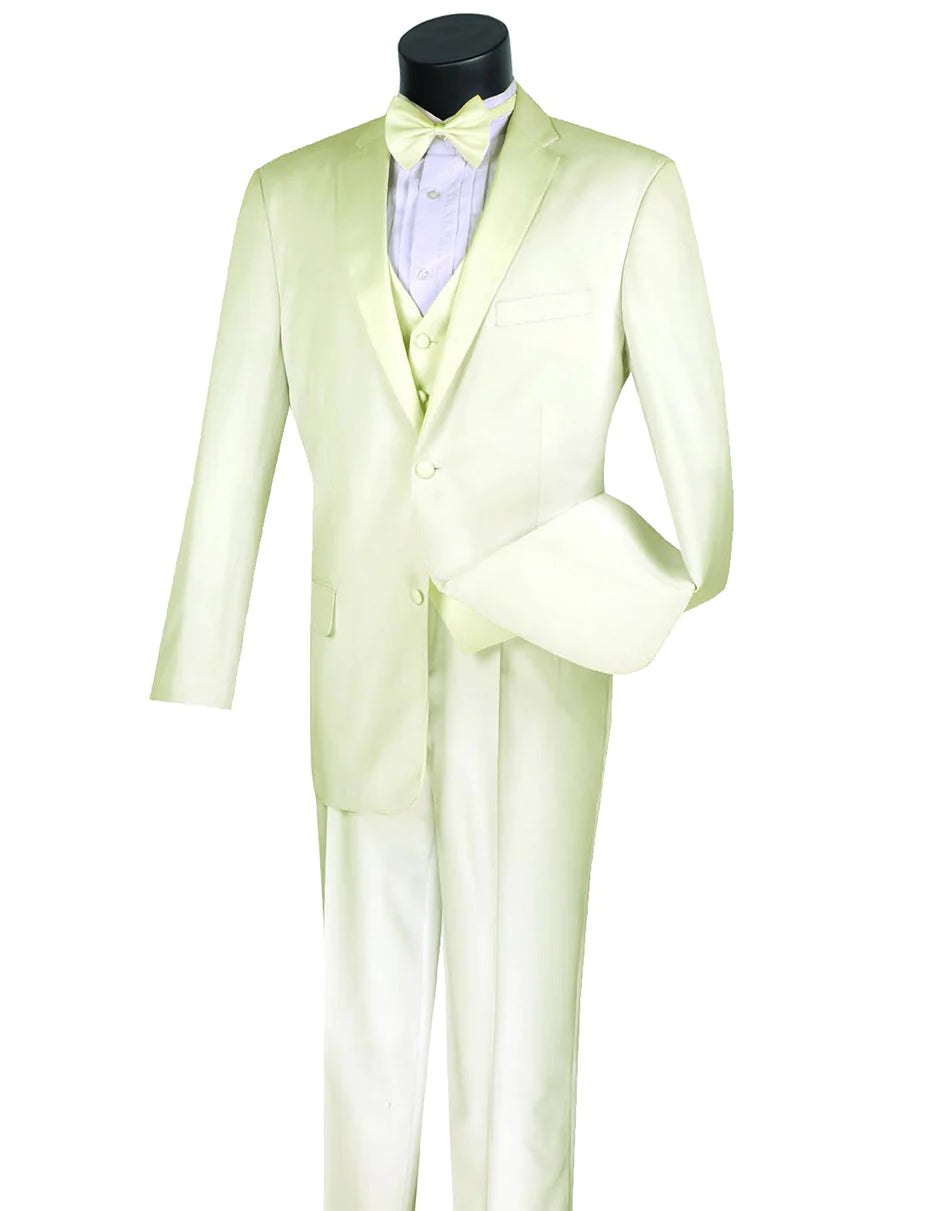 "Mens 3pc Vested Ivory Off White Tuxedo Suit"