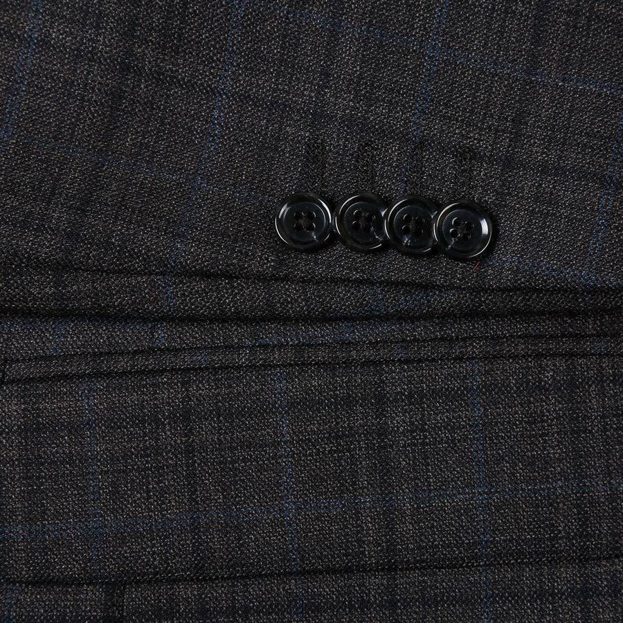 "Classic Fit Men's Wool Blazer - Dark Brown Windowpane Plaid, Two-Button Sport Coat" - 34 Short
