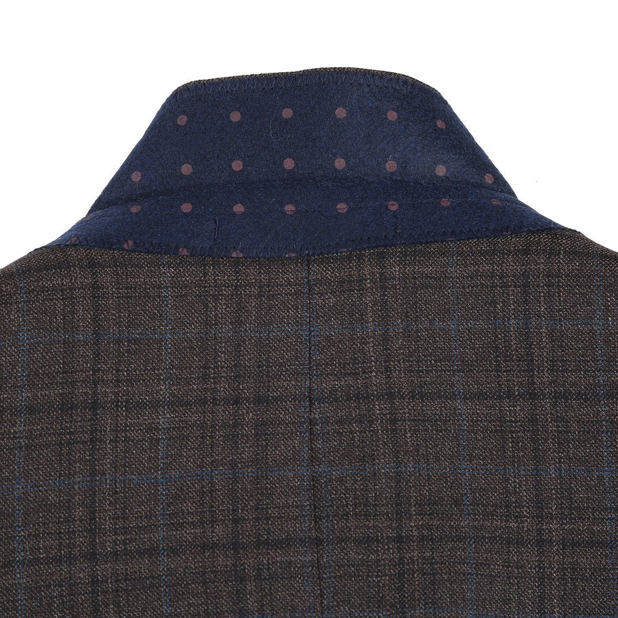 "Classic Fit Men's Wool Blazer - Dark Brown Windowpane Plaid, Two-Button Sport Coat" - 34 Short