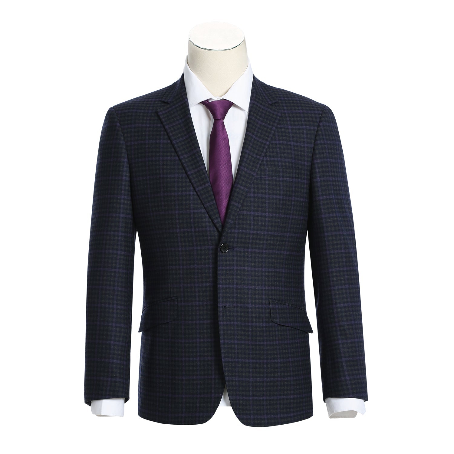 562-6 Men's Slim Fit Wool Stretch Checked Suits - 38Lx32W