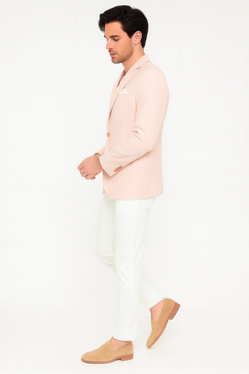 Mens Blush Pink Slim Fit Blazer Stylish Two-Button Sport Coat with Notch Lapel