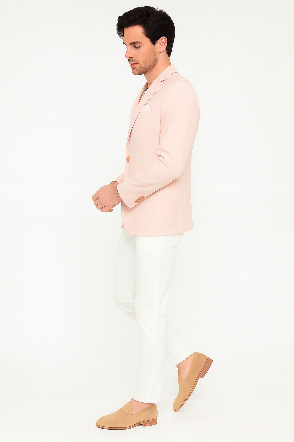 Men’s Blush Pink Slim Fit Blazer – Stylish Two-Button Sport Coat with Notch Lapel - 36 Short