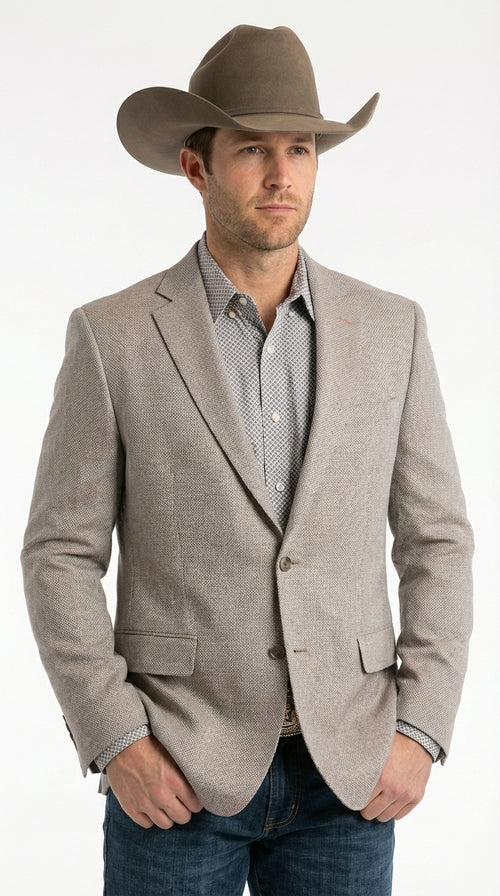 Mens Textured Light Grey Western Blazer – Cowboy Style Casual Sport Coat for Men Classic Western Jacket