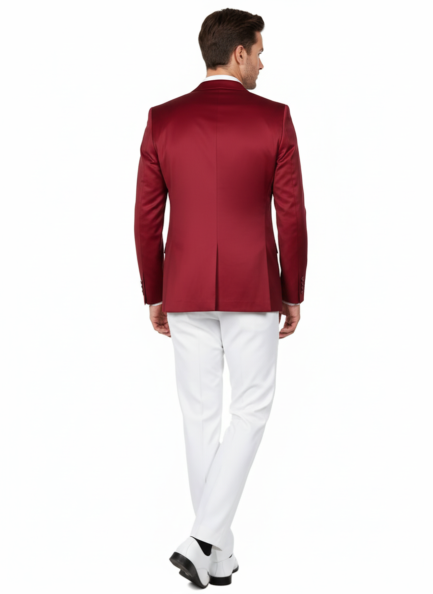 Premium Men's Burgundy Satin Slim Fit Blazer – Elegant Party & Wedding Suit Jacket in Maroon Wine Color - 36 Short