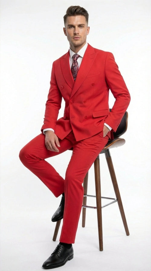 Vitali Red Double Breasted Suit Mens 2 Piece Formal Suit for Wedding, Prom and Special Events Modern Fit
