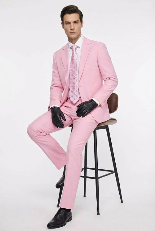 Mens Pink Two-Piece Suit Classic Fit Formal Jacket and Tailored Pants