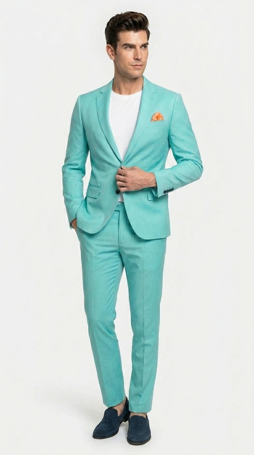 Men’s Turquoise 2 Piece Suit with Jacket and Pants, Formal Wedding Suit for Prom, Parties, Summer Events, and Special Occasions