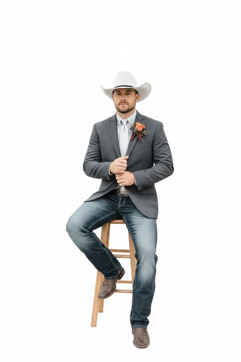 Mens Western Style Blazer – Classic Gray Cowboy Suit Jacket for Weddings, Country Events and Formal Wear in Grey Color - 36 Short