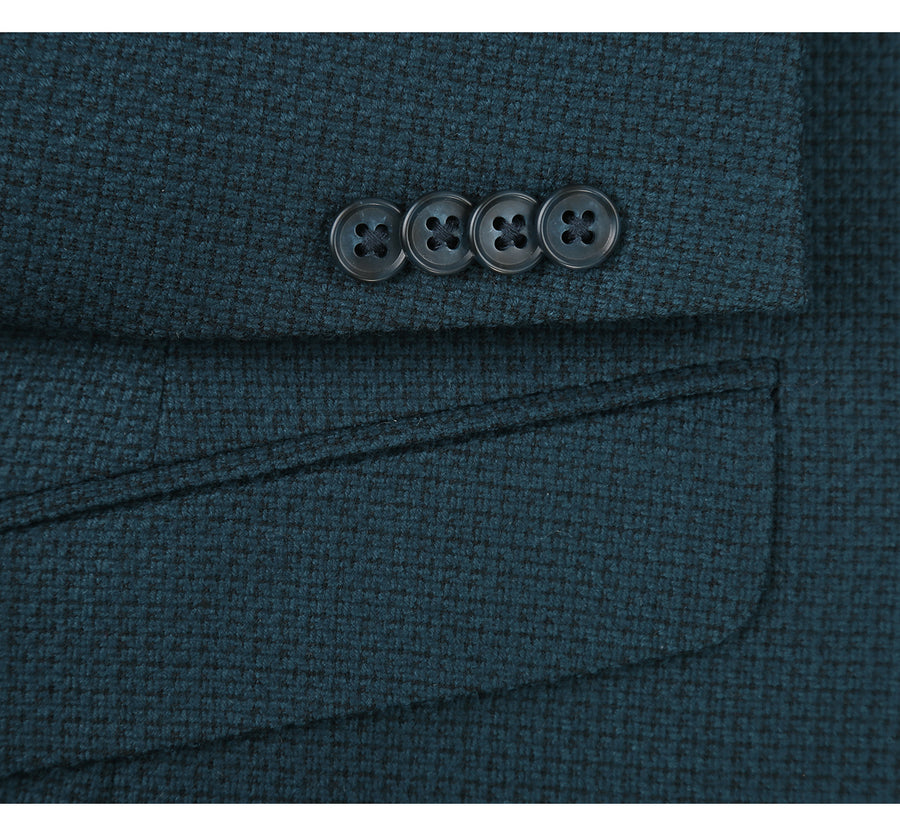 "Teal Blue Green Birdseye Wool Blazer - Men's Slim Fit Two-Button Sport Coat" - 34 Short
