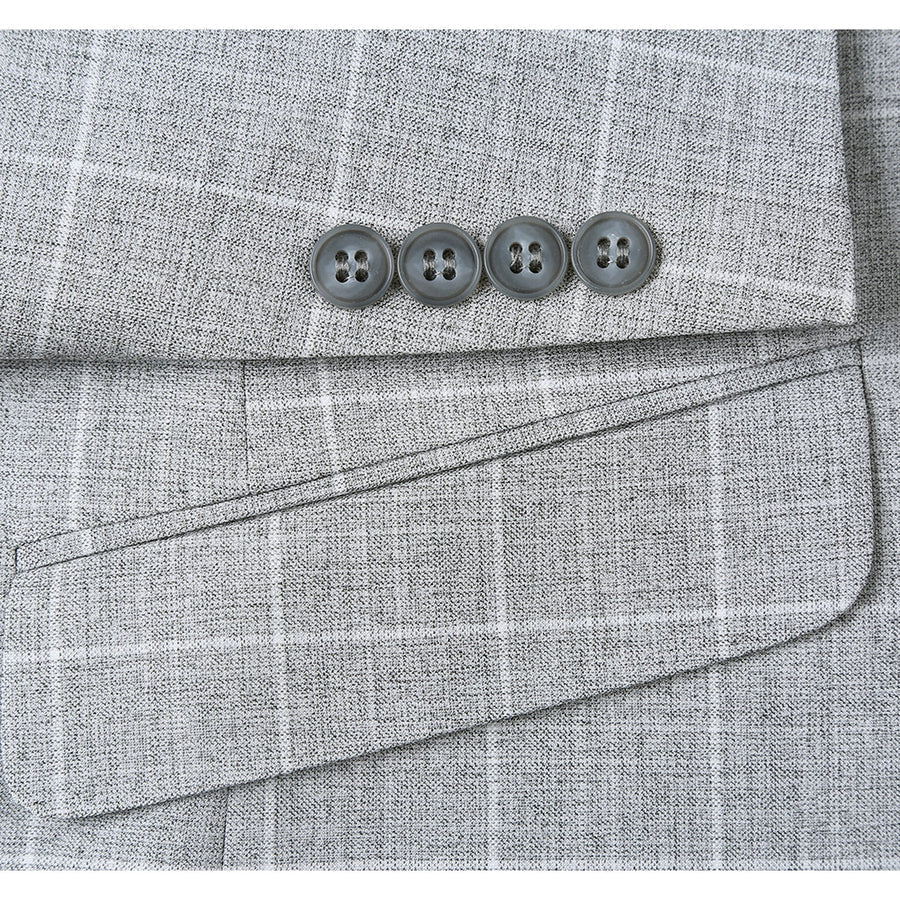 "Men's Slim Fit Two-Button Sport Coat Blazer - Light Grey Ash Windowpane Plaid" - 34 Short