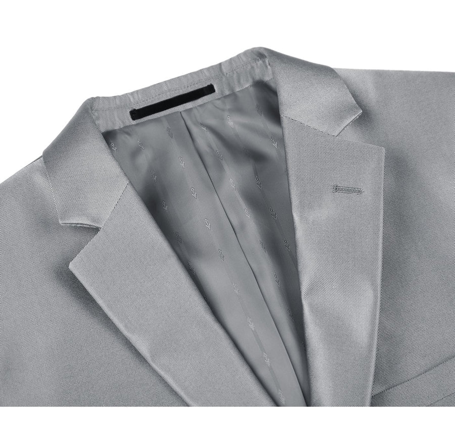 "Sharkskin Slim Fit Two-Button Men's Suit with Optional Vest - Silver Grey" - 34 Short