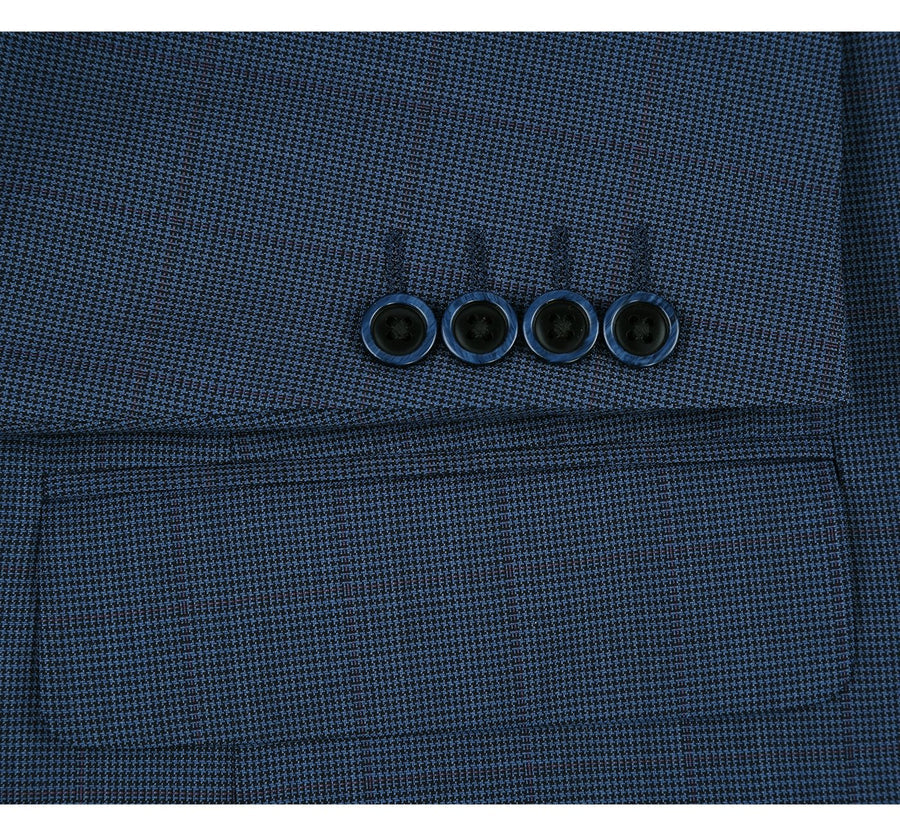 "Classic Fit Sport Coat Blazer for Men - Steel Blue Windowpane Plaid" - 34 Short