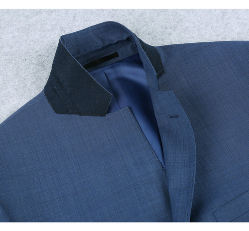 "Steel Blue Slim Fit Wool Suit - Men's Basic Two Button"