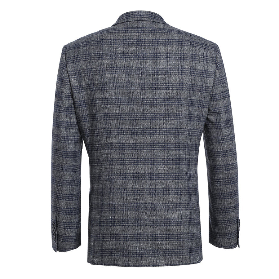 "Men's Slim Fit Two Button Sport Coat Blazer - Charcoal Grey & Blue Windowpane Plaid" - 34 Short