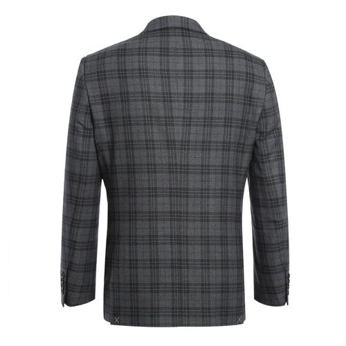 "Charcoal Grey Windowpane Plaid Men's Slim Fit Two-Button Suit"