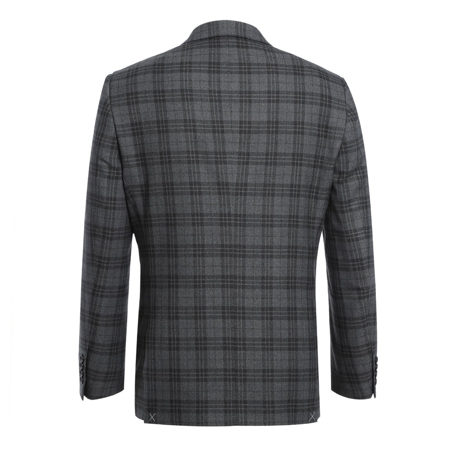 "Charcoal Grey Windowpane Plaid Men's Slim Fit Two-Button Suit" - 34 Short