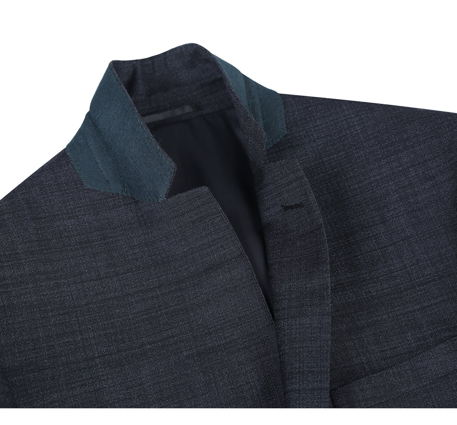 "Charcoal Grey Slim Fit Wool Suit - Men's Basic Two Button" - 34 Short