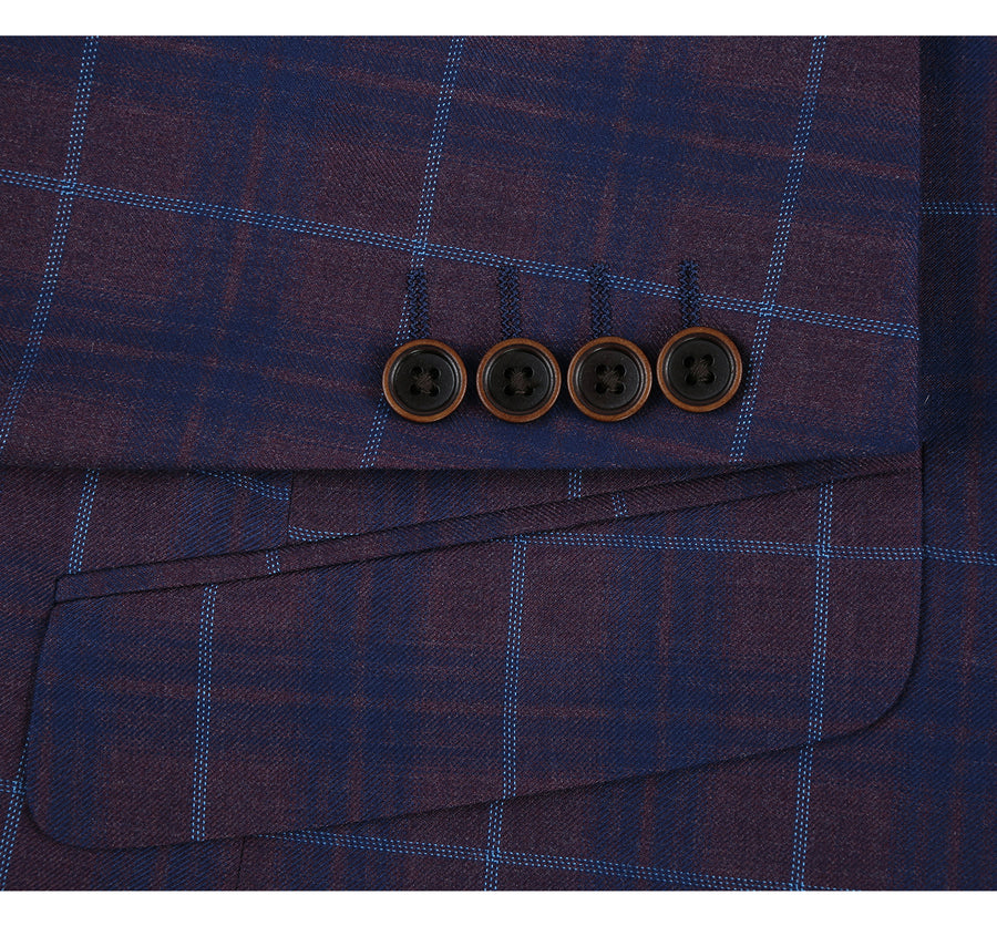 "Men's Slim Fit Plaid Blazer - Two Button Sport Coat in Purple & Blue" - 36 Short
