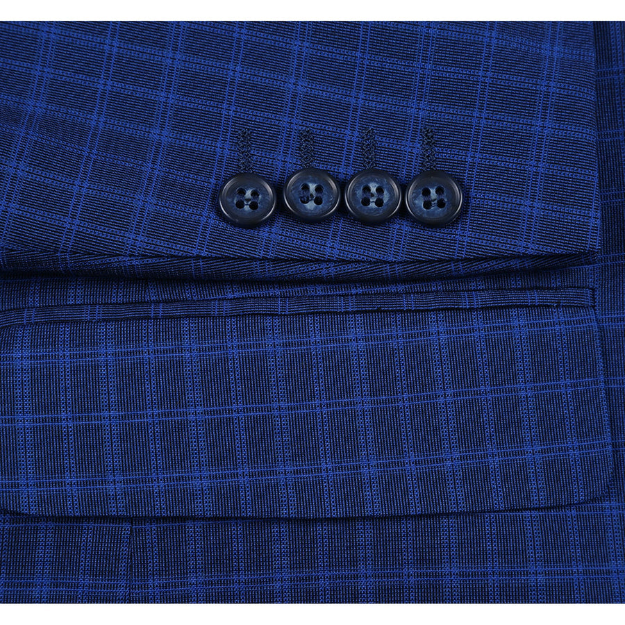 "Blue Windowpane Check Men's Classic Fit Two-Button Suit" - 34 Short