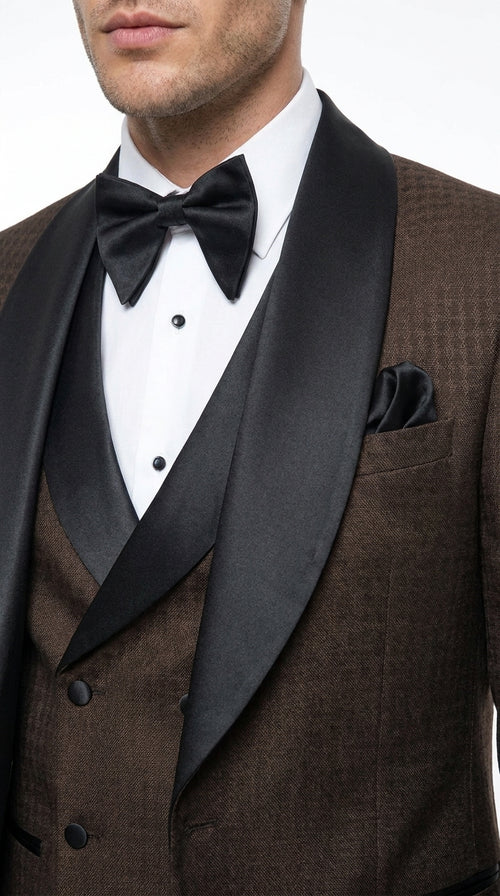 Men’s Chocolate Brown Tuxedo Suit – 3 Piece Shawl Lapel Wedding, Prom and Formal Dinner Tuxedo