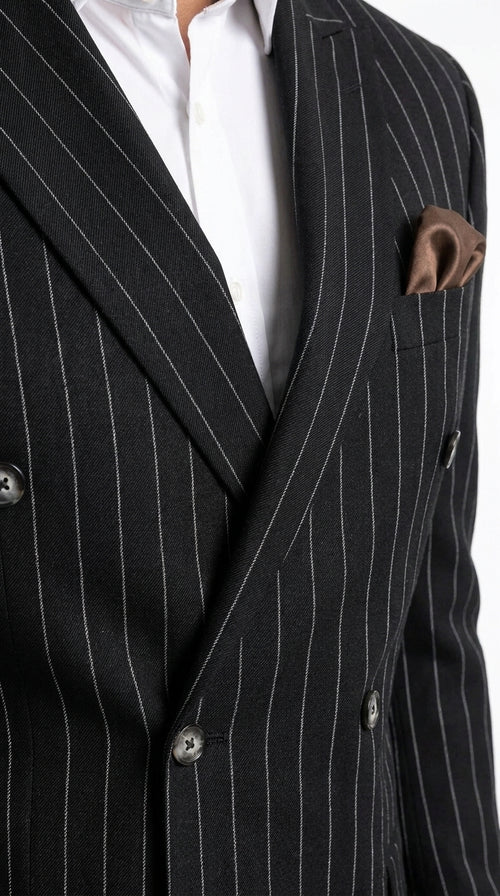 Men's Black Pinstripe Tuxedo Suit – Classic & 1920s Gangster Formal Wear Vintage 1940s 1930s Look