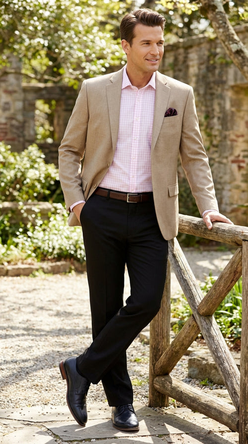 Mens Tan Blazer Sport Coat Classic Fit Beige Dress Jacket for Business, Wedding and Smart Casual Wear