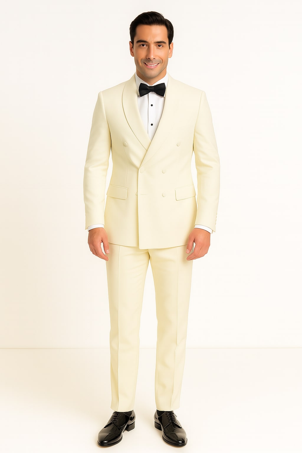Mens Off-White Double Breasted Tuxedo Jacket with Shawl Lapel | Formal Wedding Suit in Ivory Cream Color - 34 Short or Extra Small