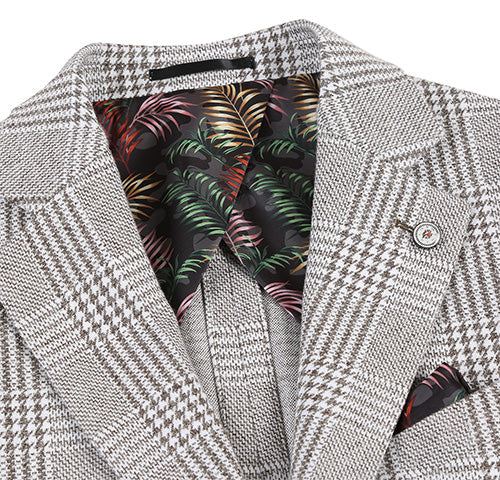 Half Canvas Slim Fit Blazer in Plaid Gray - 38R