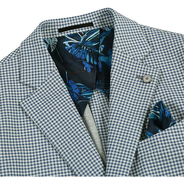 Half Canvas Slim Fit Blazer in Sage Blue Check - 40R