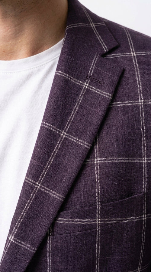 Men's Purple Windowpane Sport Coat β Classic Fit Plaid Blazer Jacket for Business, Wedding & Casual Wear