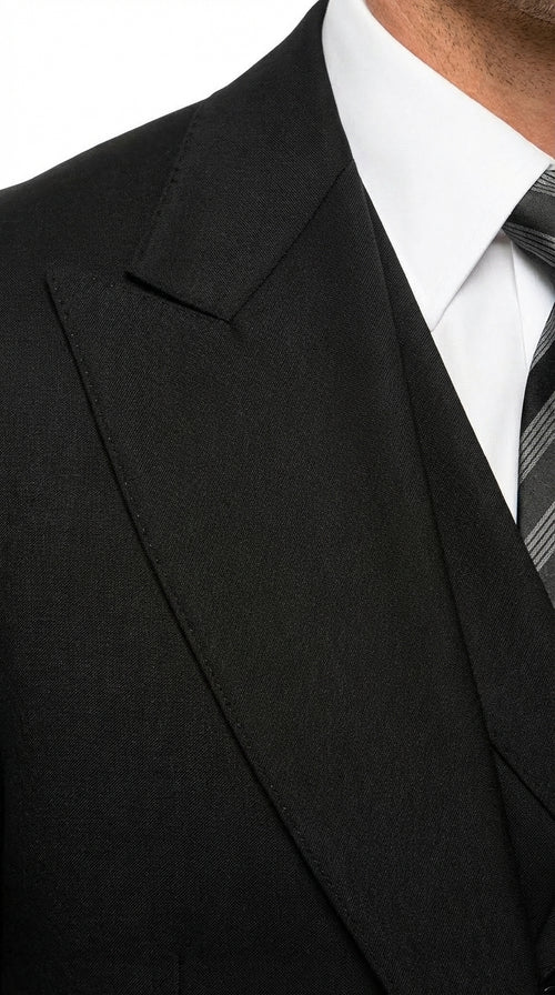 Tiglio Mens Black 3 Piece Suit β Single Button Classic Fit Pleated Wide Leg Pants Formal Business Chruch Suit - 100% Wool
