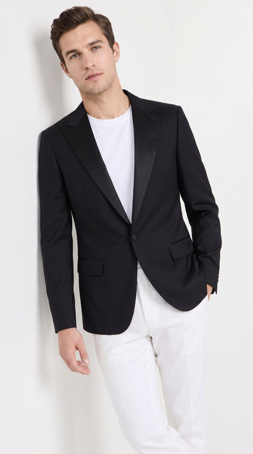 Men’s Classic Black Dinner Jacket – Satin Peak Lapel Formal Tuxedo Blazer