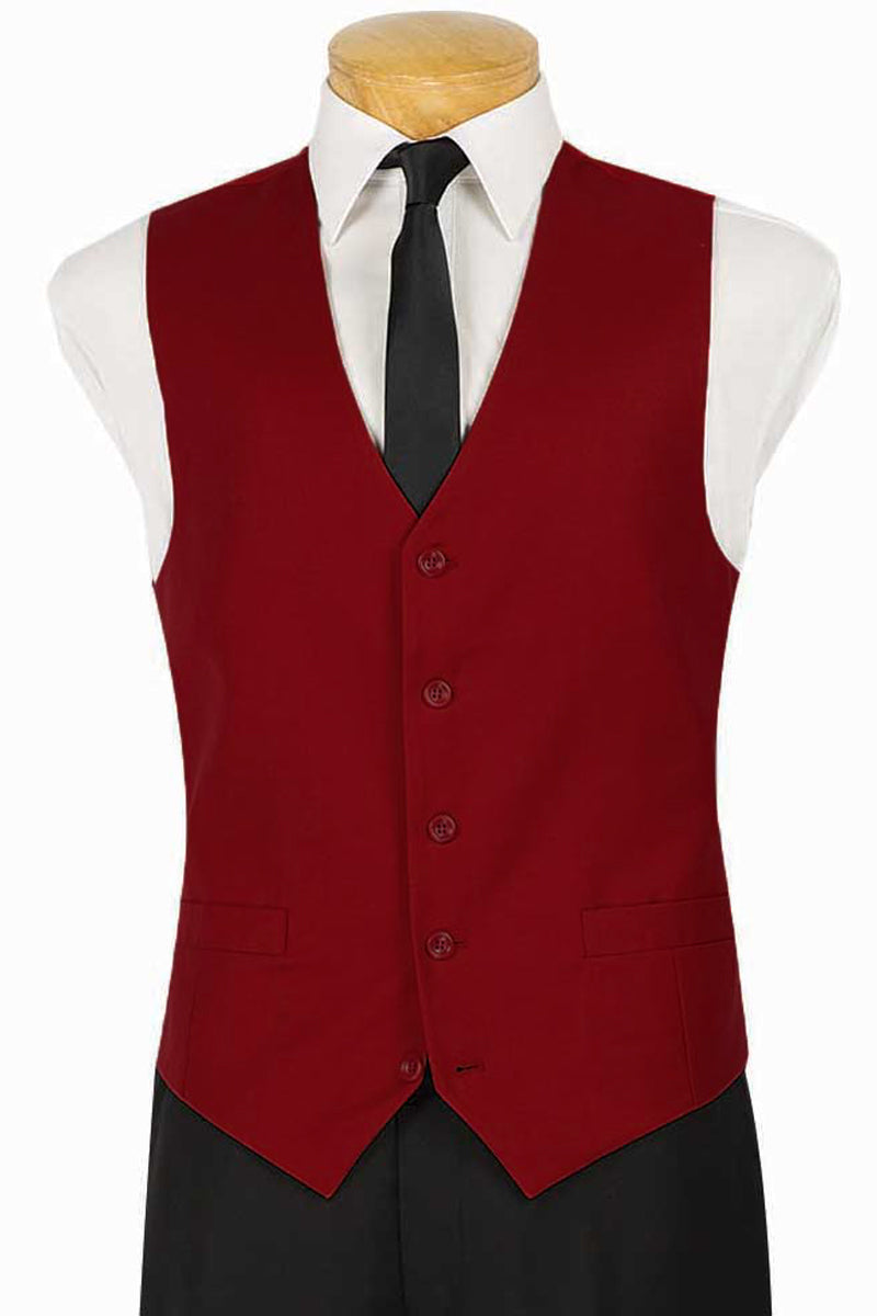 Mens Classic 5 Button Suit Vest in Burgundy - M