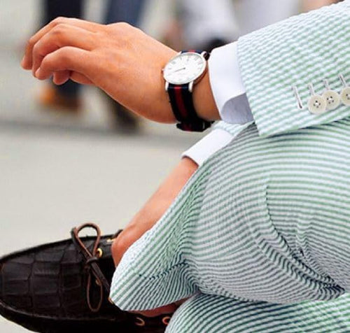 Mens Seersucker Pants - Summer Casual Pinstripe Modern Fit in Color Green