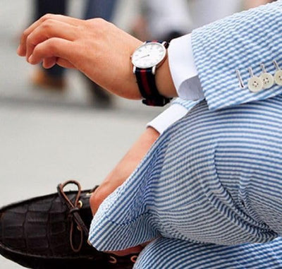 Mens Seersucker Pants - Summer Casual Pinstripe Modern Fit in Color Blue