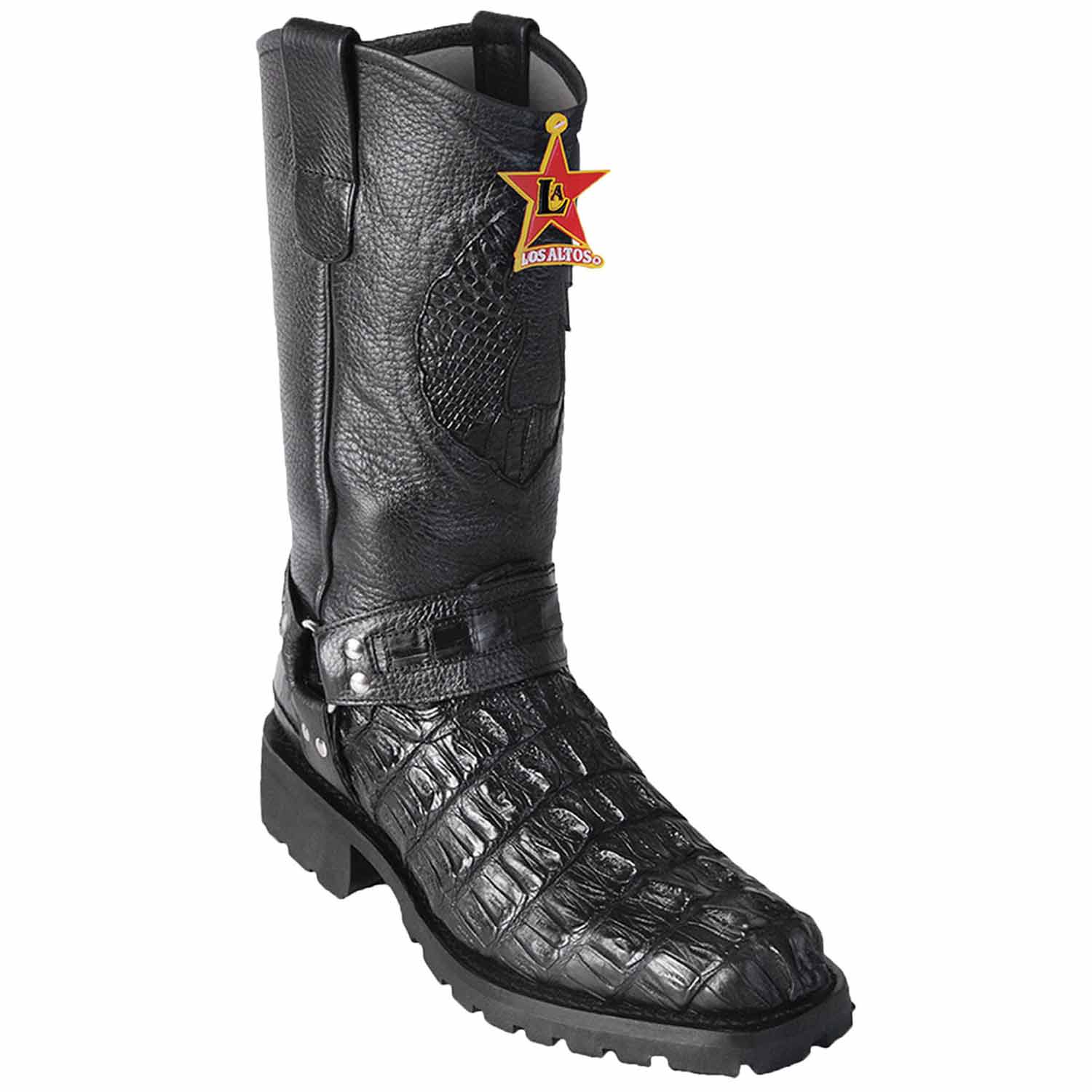 Men's Los Altos Caiman Tail Skin Biker Boots - Black Cherry