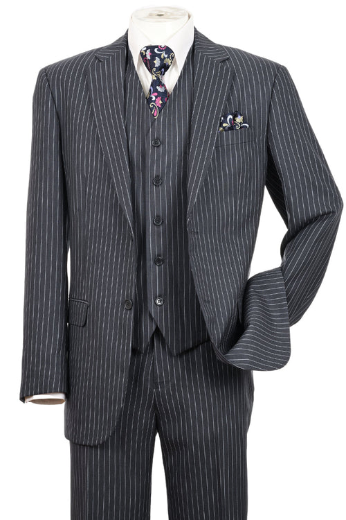 "Charcoal Grey Pinstripe Gangster Suit - Men's 2 Button Vested" - New Arrival